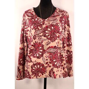 Croft & Barrow Women's Floral Long Sleeve Tee Shirt Size L Beige Red‎